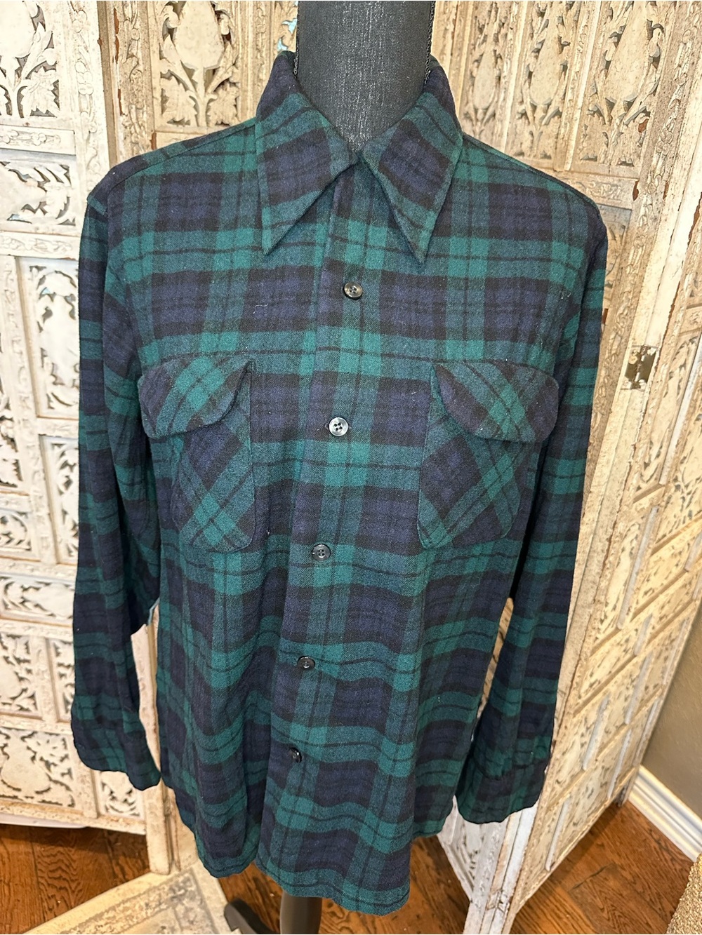 Vintage Pendleton Green and Navy Tartan Plaid Shirt Jacket
